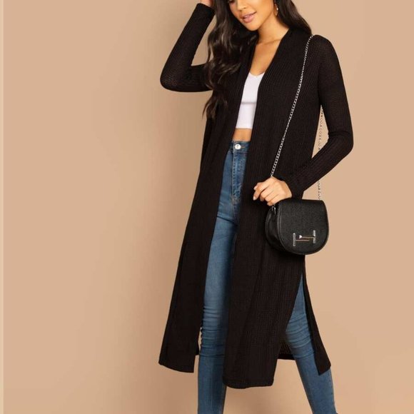 Black Split Side Longline Cardigan - Picture 3 of 6